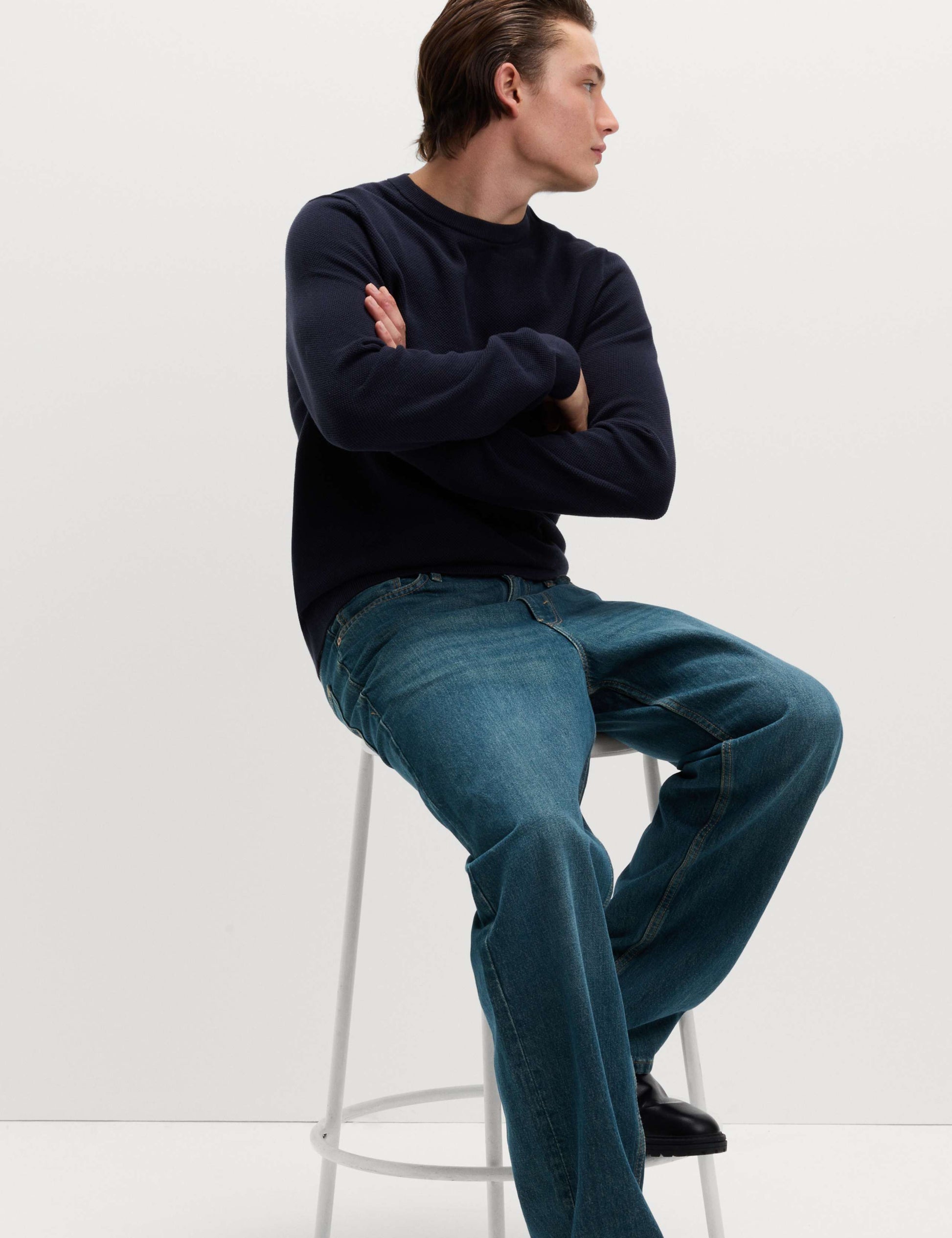 Pure Cotton Textured Crew Neck Jumper