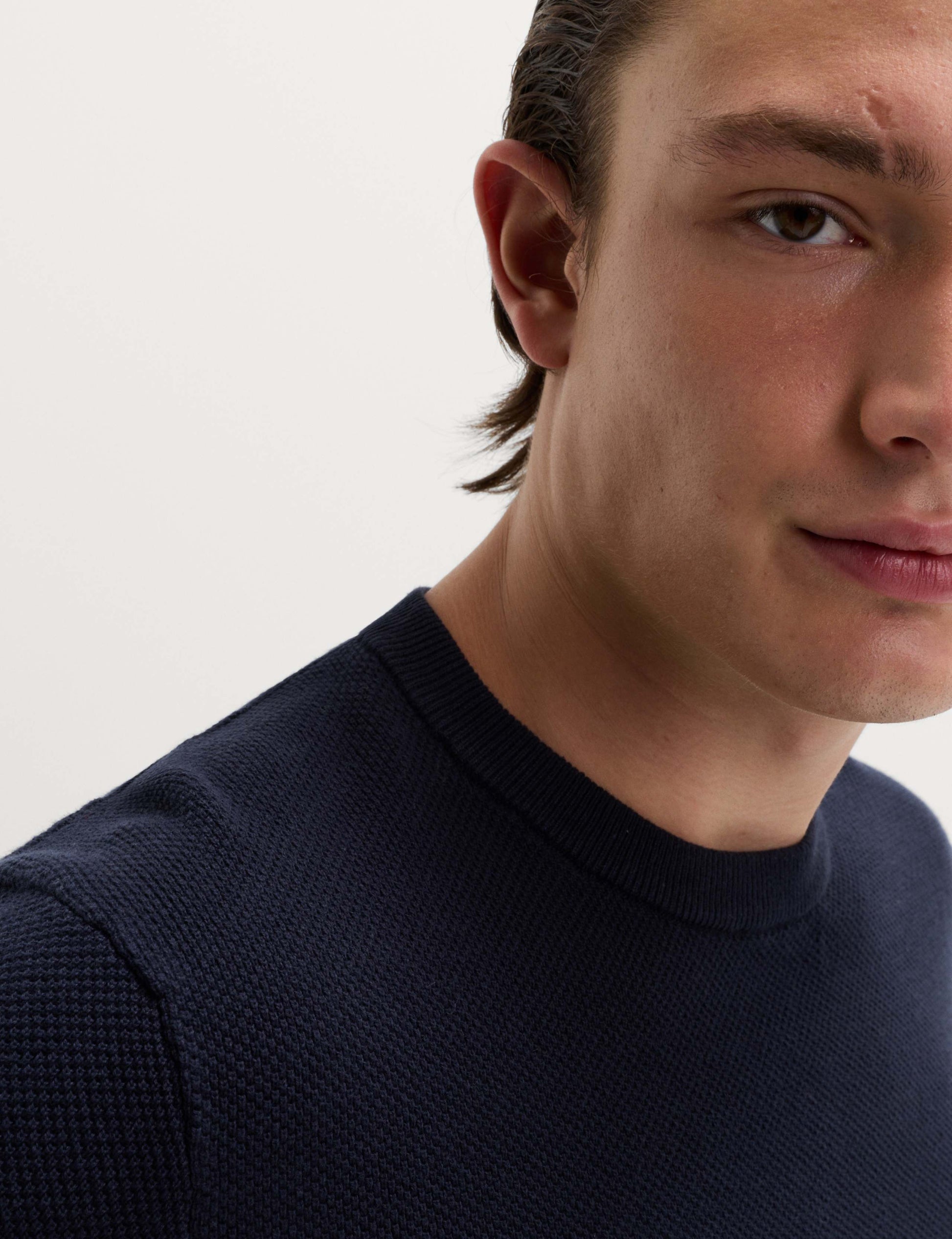 Pure Cotton Textured Crew Neck Jumper