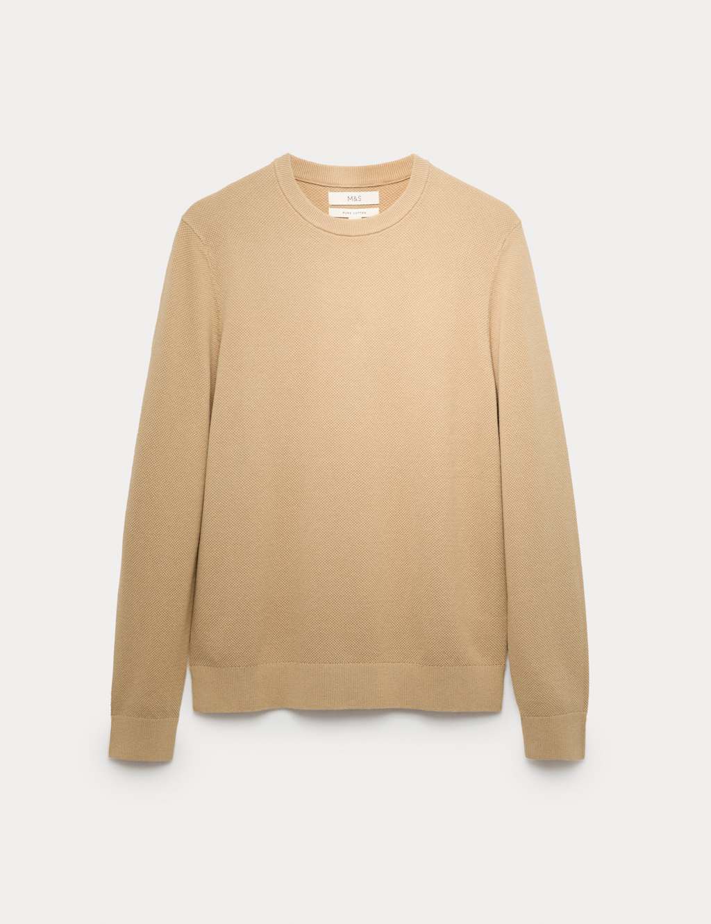 Pure Cotton Textured Crew Neck Jumper