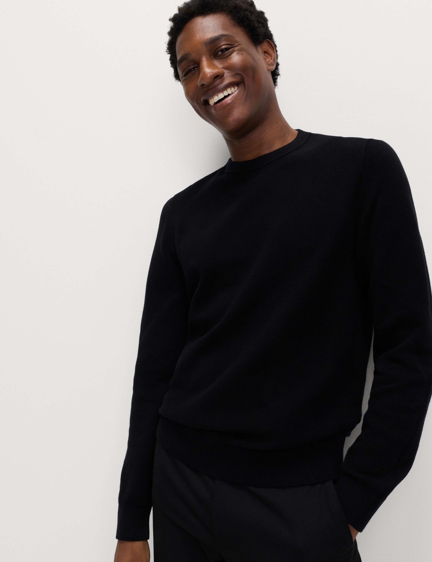 Pure Cotton Textured Crew Neck Jumper