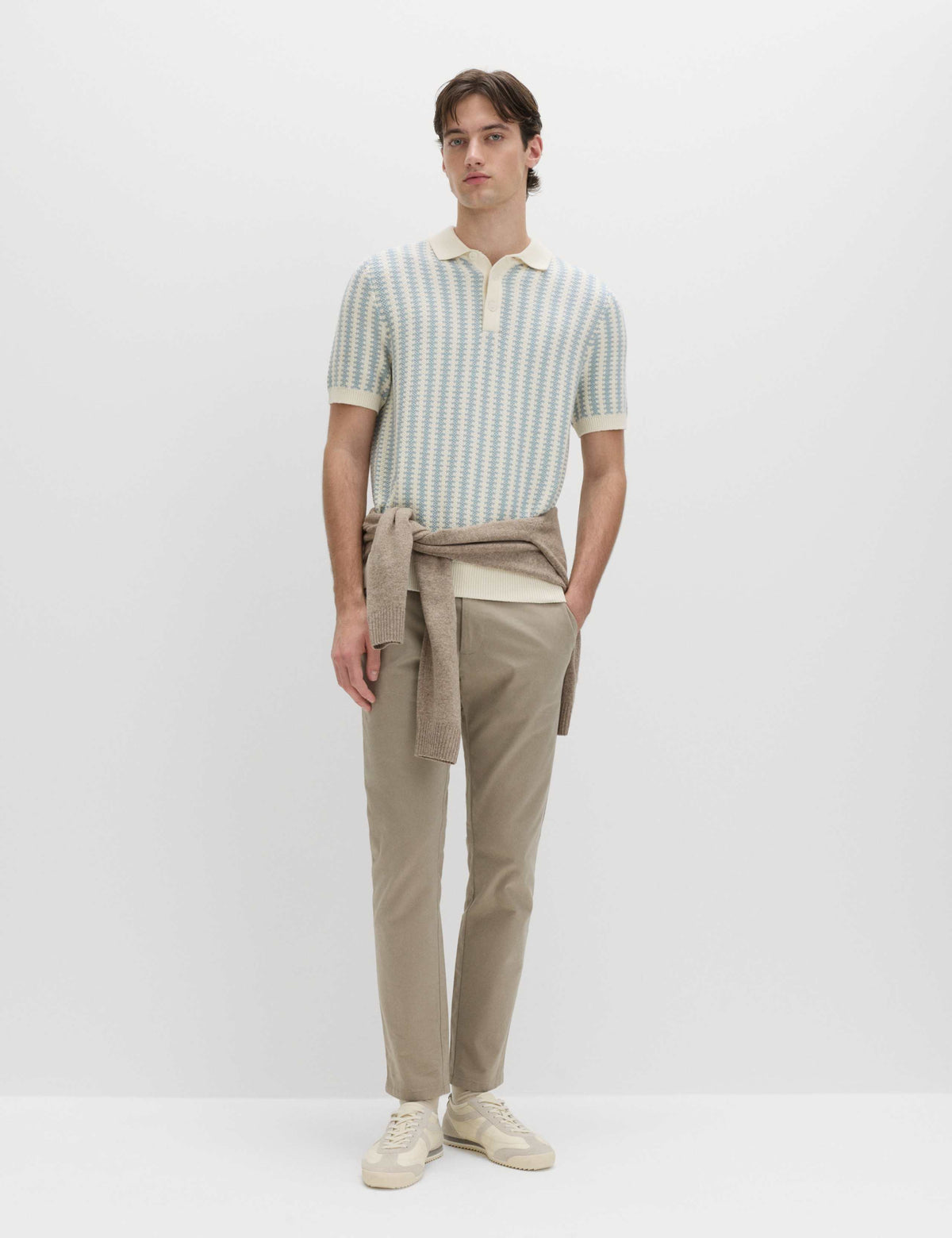 Pure Cotton Textured Striped Knitted Polo Shirt