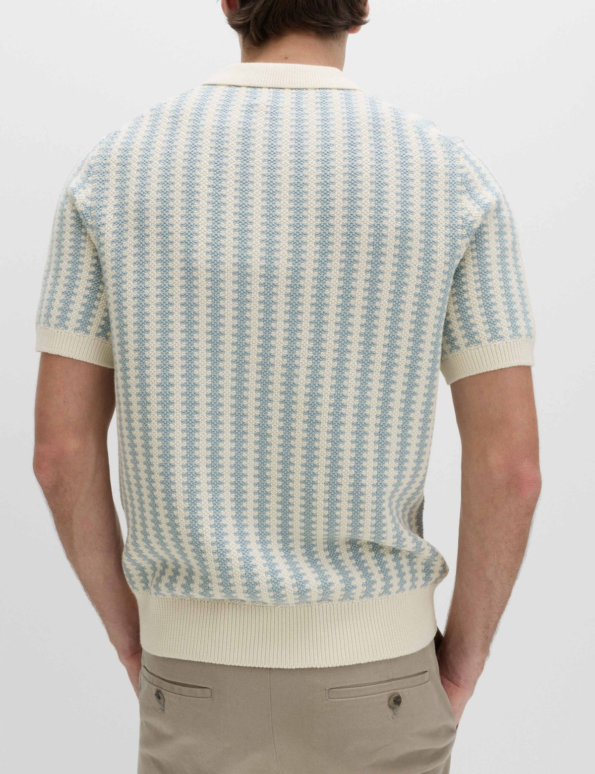 Pure Cotton Textured Striped Knitted Polo Shirt