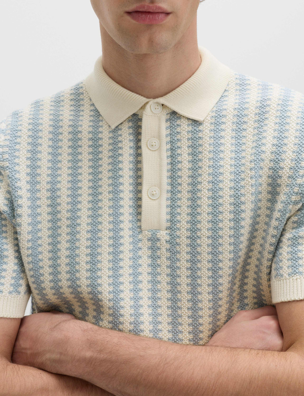 Pure Cotton Textured Striped Knitted Polo Shirt