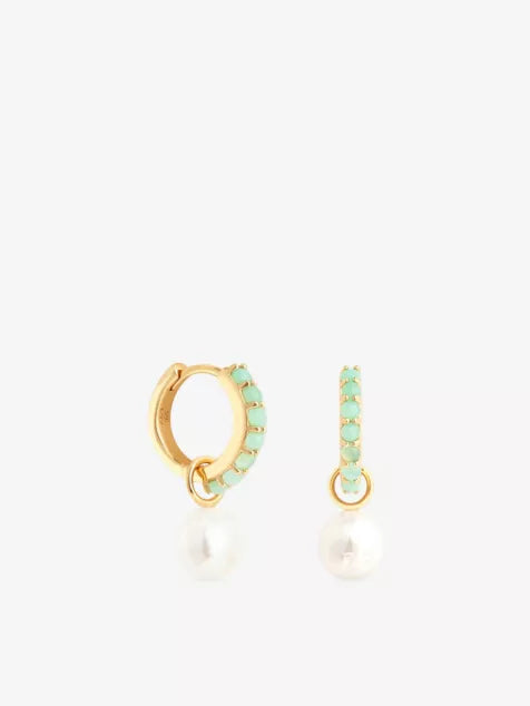 Charm 18ct Yellow Gold-Plated Sterling-Silver, Aqua Chalcedony And Freshwater Pearl Drop Huggies