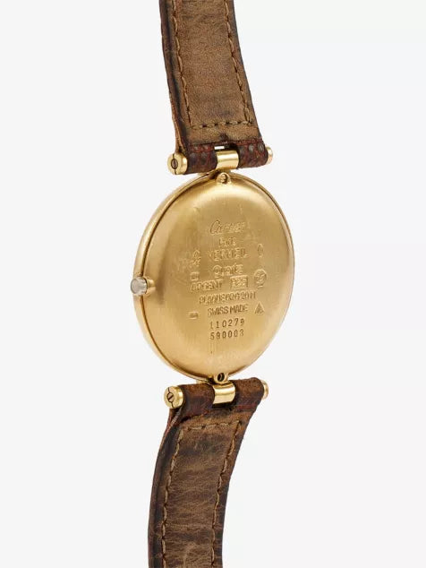 RESELFRIDGES WATCHES Pre-Loved Cartier Must De Vendome 1980s Gold-Plated Vermeil and Leather Quartz Watch 30mm