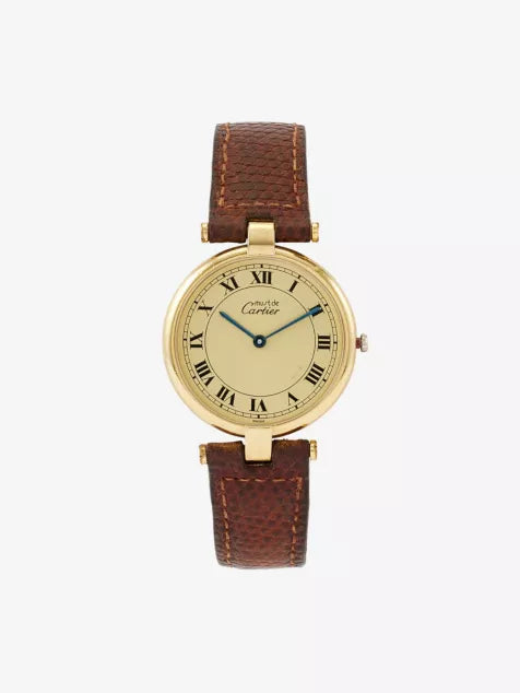 RESELFRIDGES WATCHES Pre-Loved Cartier Must De Vendome 1980s Gold-Plated Vermeil and Leather Quartz Watch 30mm