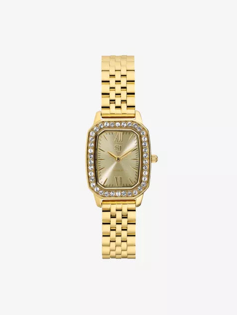 Luciana Gold-Plated Stainless Steel and Cubic Zirconia Quartz Watch