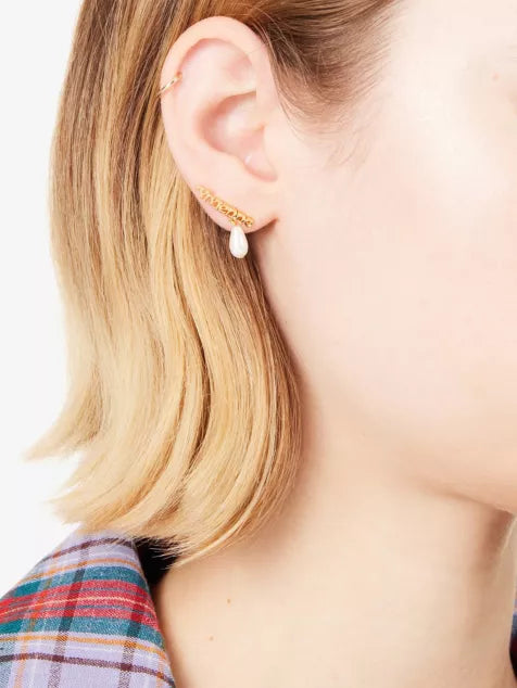 Amelia Gold-Pleated Brass and Faux-Pearl Earrings