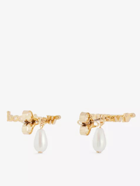Amelia Gold-Pleated Brass and Faux-Pearl Earrings