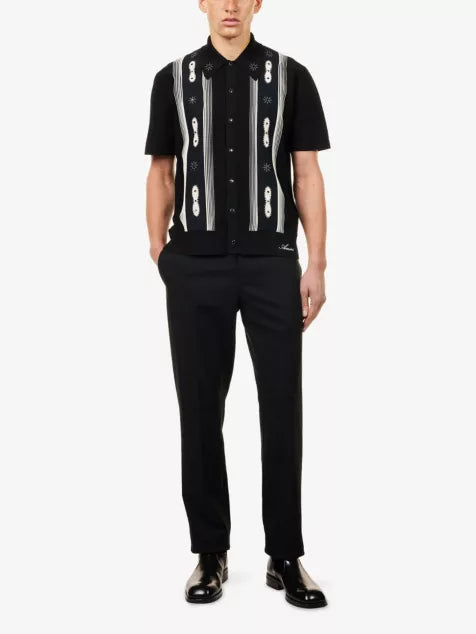 Stud Stripe Short-Sleeves Wool-Blend Shirt