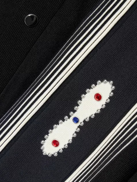 Stud Stripe Short-Sleeves Wool-Blend Shirt