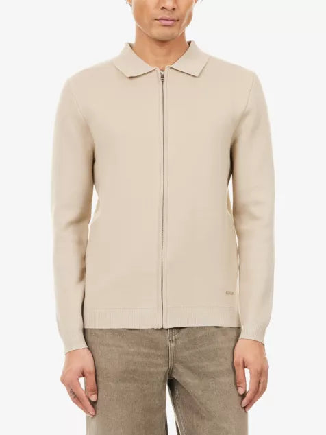 BELIER Collared Zip-Through Knitted Cardigan