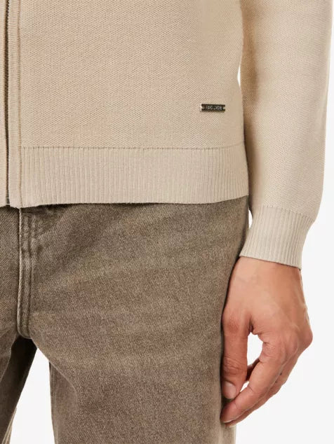 BELIER Collared Zip-Through Knitted Cardigan