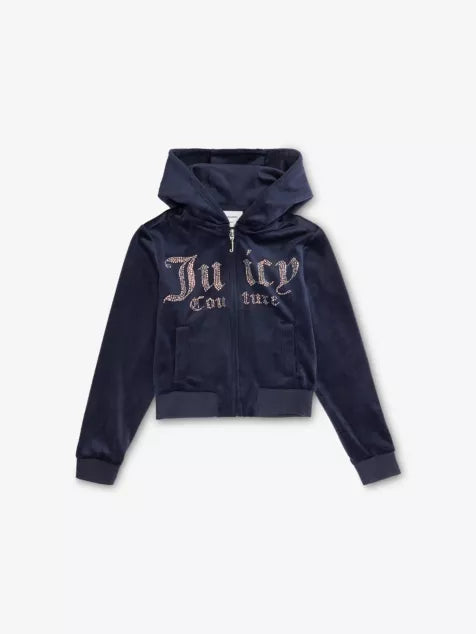JUICY COUTURE Diamanté-Logo Zip-Up Velour Hoody 7-16 years