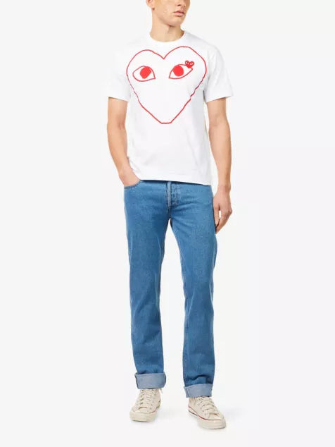 COMME DES GARCONS PLAY Heart-Embroidered Knitted Wool Cardigan