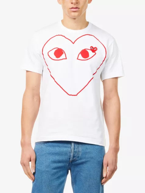 COMME DES GARCONS PLAY Heart-Embroidered Knitted Wool Cardigan