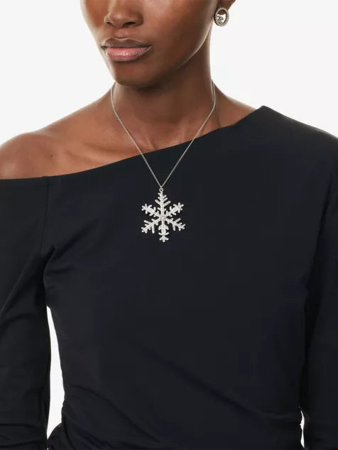 RESELFRIDGES Pre-Loved Chanel Silver Plated CC Rhinestone Snowflake Pendant Necklace
