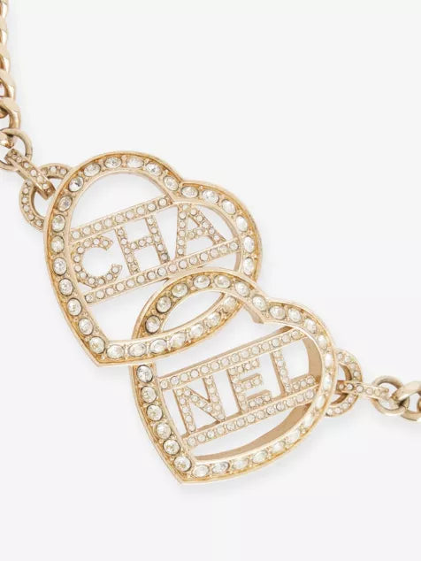 RESELFRIDGES Pre-Loved Chanel Gold Plated Heart Logo Rhinestone Necklace