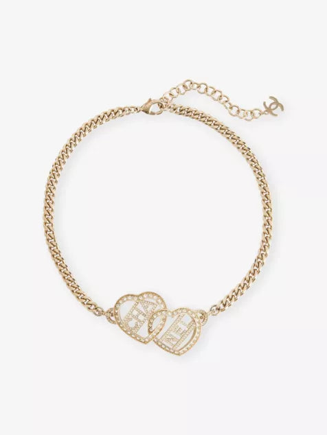 RESELFRIDGES Pre-Loved Chanel Gold Plated Heart Logo Rhinestone Necklace