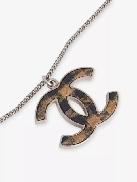 RESELFRIDGES Pre-Loved Chanel Silver Checkered CC Pendant Necklace