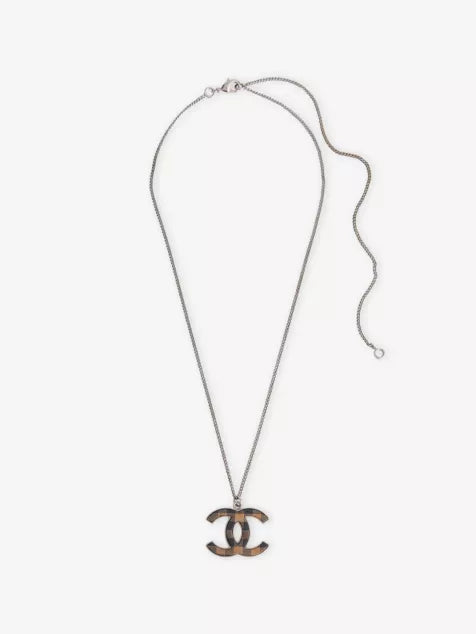 RESELFRIDGES Pre-Loved Chanel Silver Checkered CC Pendant Necklace