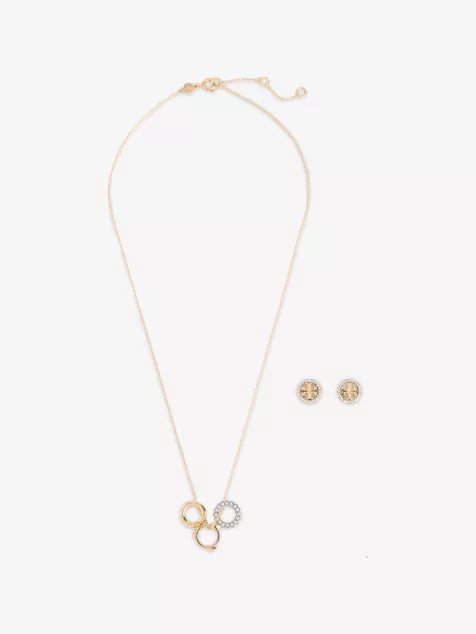 TORY BURCH Icon Pave Stainless-Steel And Crystal Earrings and Necklace Set