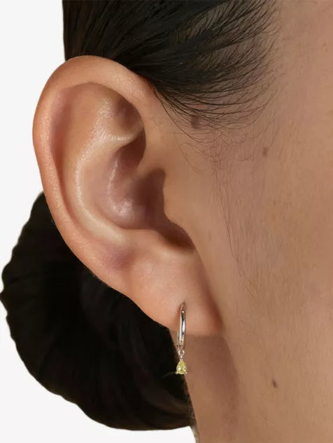 Pear 14ct White-Gold and Lab-Grown Yellow-Sapphire Drop Huggies