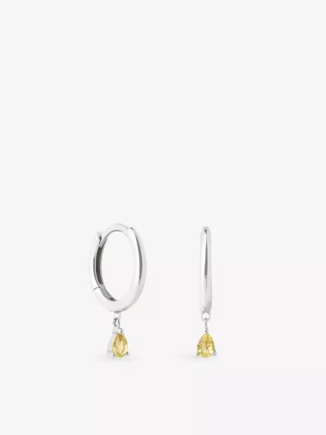 Pear 14ct White-Gold and Lab-Grown Yellow-Sapphire Drop Huggies