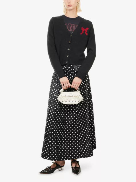 GANNI Bunny-Intarsia V-Neck Wool-Blend Cardigan