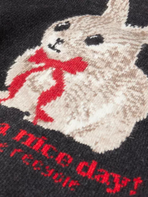 GANNI Bunny-Intarsia V-Neck Wool-Blend Cardigan