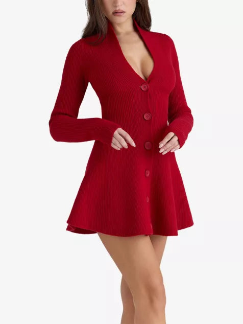 HOUSE OF CB Aubrey Cardigan Wool-Blend Mini Dress