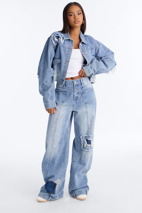 No Return Reconstructed Cropped Denim Jacket