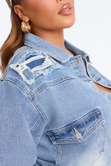 No Return Reconstructed Cropped Denim Jacket