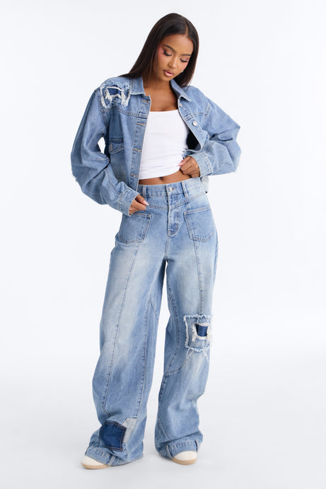 No Return Reconstructed Wide Leg Jeans - Medium Wash