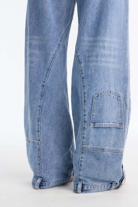 No Return Reconstructed Wide Leg Jeans - Medium Wash