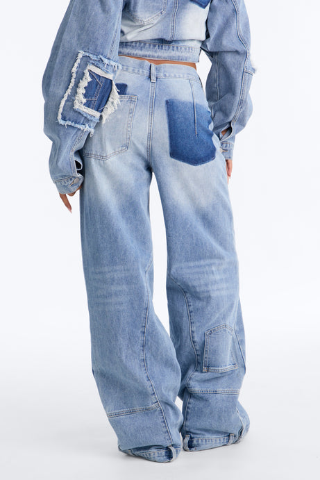 No Return Reconstructed Wide Leg Jeans - Medium Wash