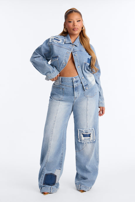 No Return Reconstructed Wide Leg Jeans - Medium Wash
