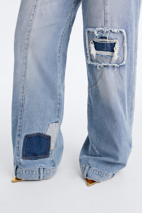 No Return Reconstructed Wide Leg Jeans - Medium Wash