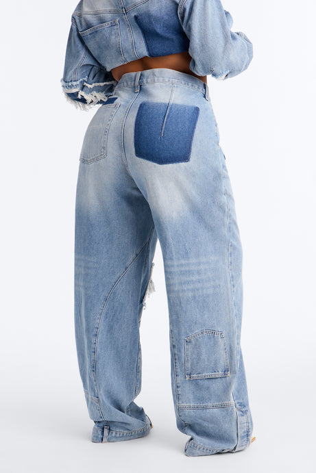 No Return Reconstructed Wide Leg Jeans - Medium Wash