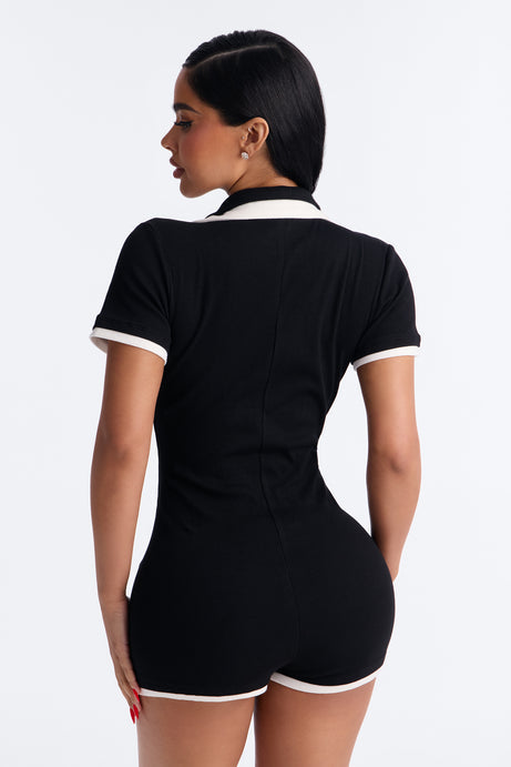 Brielle Double Layer Short Sleeve Romper - Black