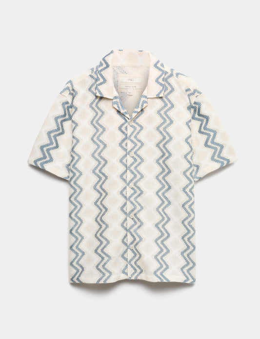 Relaxed Fit Cotton Blend Short Sleeve Shirt