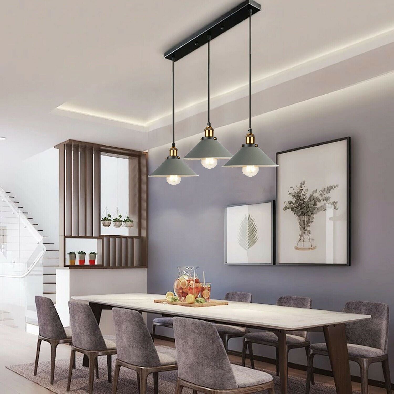 Vintage 3-Light Pendant Lamp Hanging Light Fixture ~1301 - Interactive Group