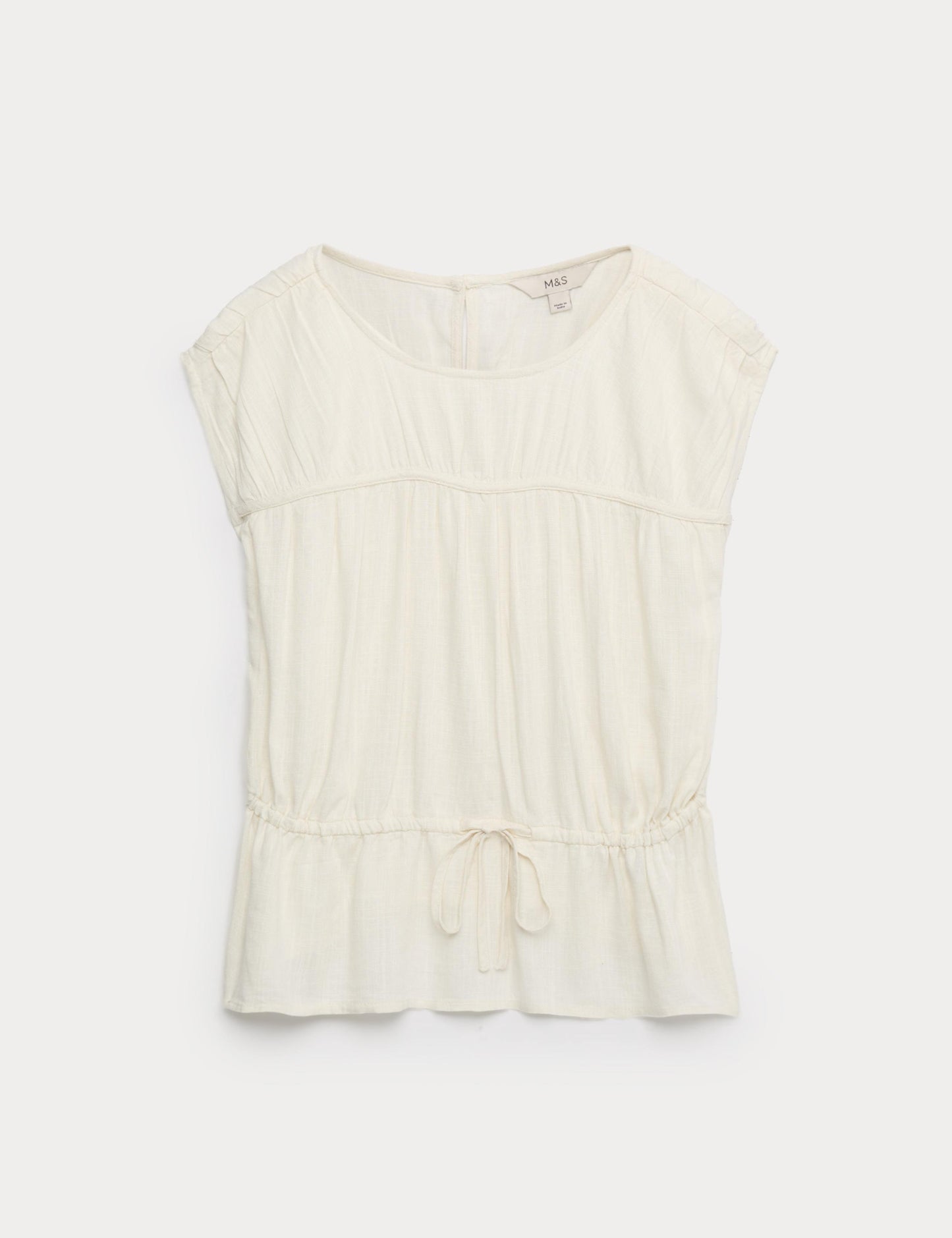 Ruched Scoop Neck Regular Fit Top with Linen