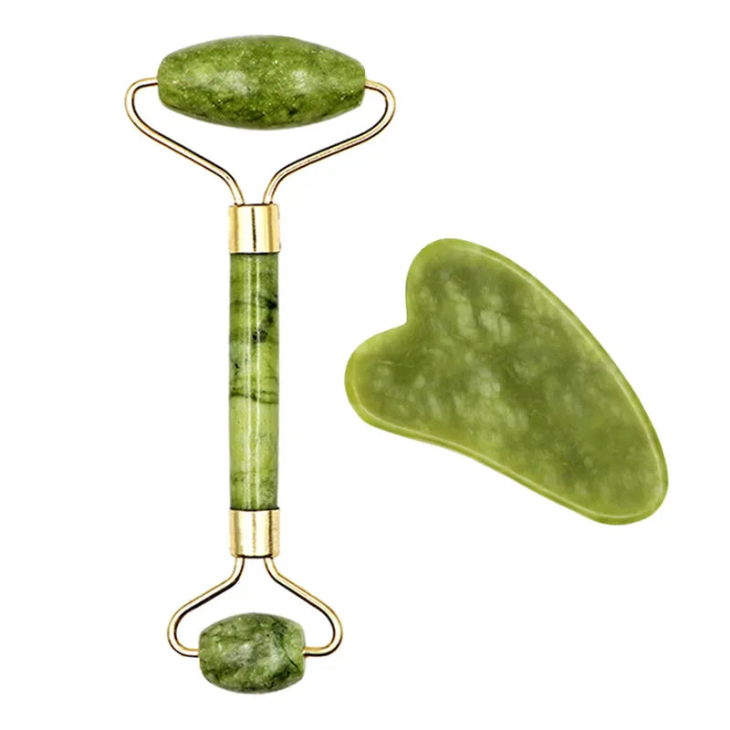 2pcs Gua Sha Massager Set for Face Care Jade Rollers Natural Stone Beauty - Interactive Group