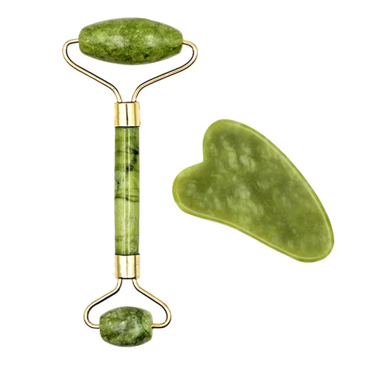 2pcs Gua Sha Massager Set for Face Care Jade Rollers Natural Stone Beauty - Interactive Group