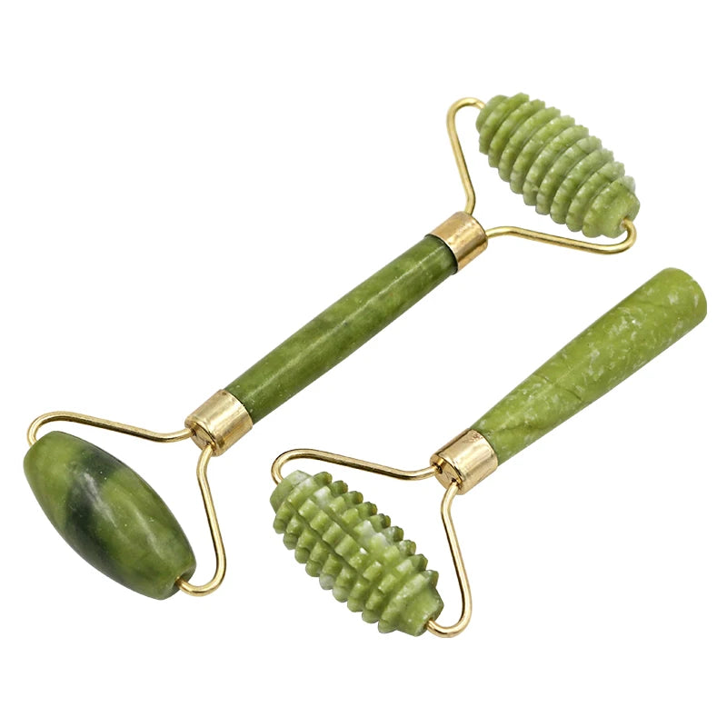 2pcs Gua Sha Massager Set for Face Care Jade Rollers Natural Stone Beauty - Interactive Group