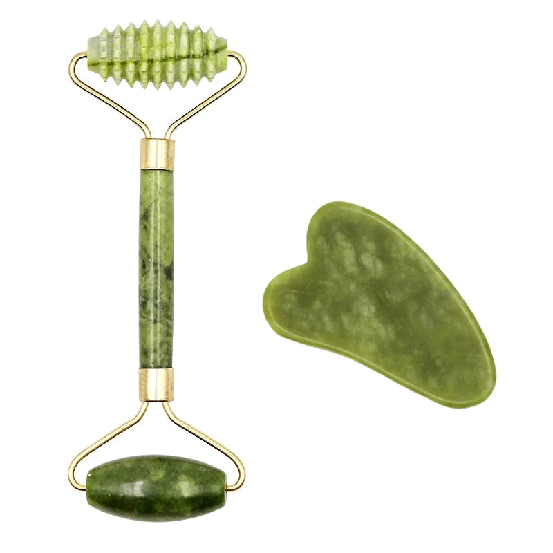2pcs Gua Sha Massager Set for Face Care Jade Rollers Natural Stone Beauty - Interactive Group
