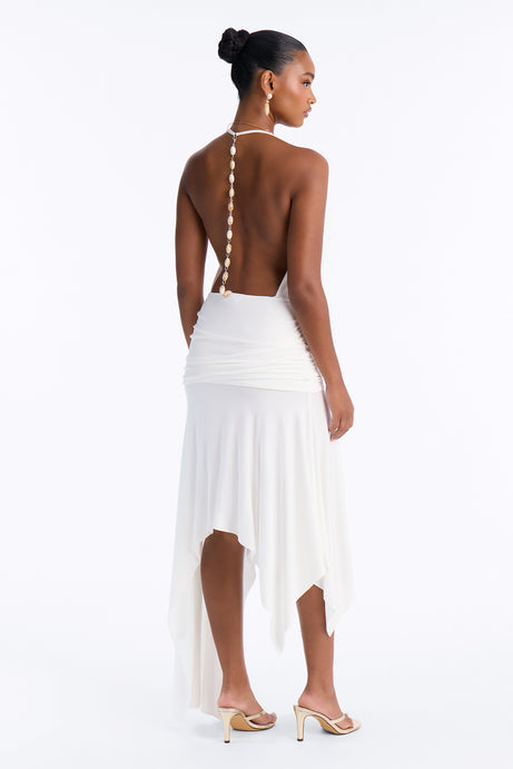 Renee Beaded Backless Midi Dress - White