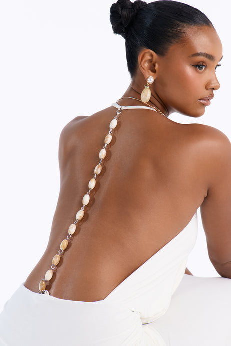 Renee Beaded Backless Midi Dress - White