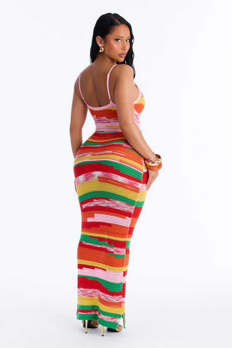 Poolside Vibing Crochet Maxi Dress - Multi Color